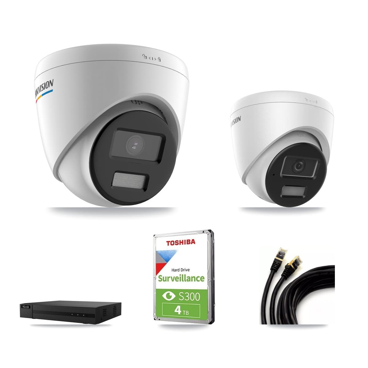 Hikvision & HiLook 8-Channel 2MP – 4MP CCTV Kit — 2 2MP + 2 4MP Turret Cameras + 4TB Recording (NVR-108MH-D Recorder)