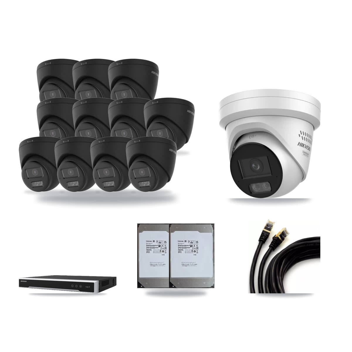 Hikvision 16-Channel 4MP – 4K CCTV Kit — 11 4K + 1 4MP Turret Cameras + 2× 14TB Recording - Image 1