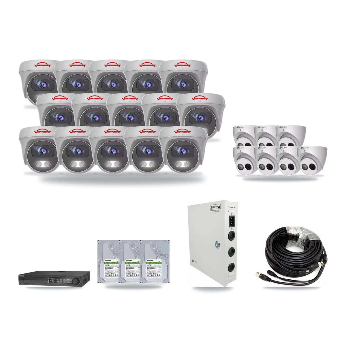 32-Channel 4MP – 5MP CCTV Kit — 7 4MP Turret + 15 5MP Cameras + 3× 10TB Recording - Image 1