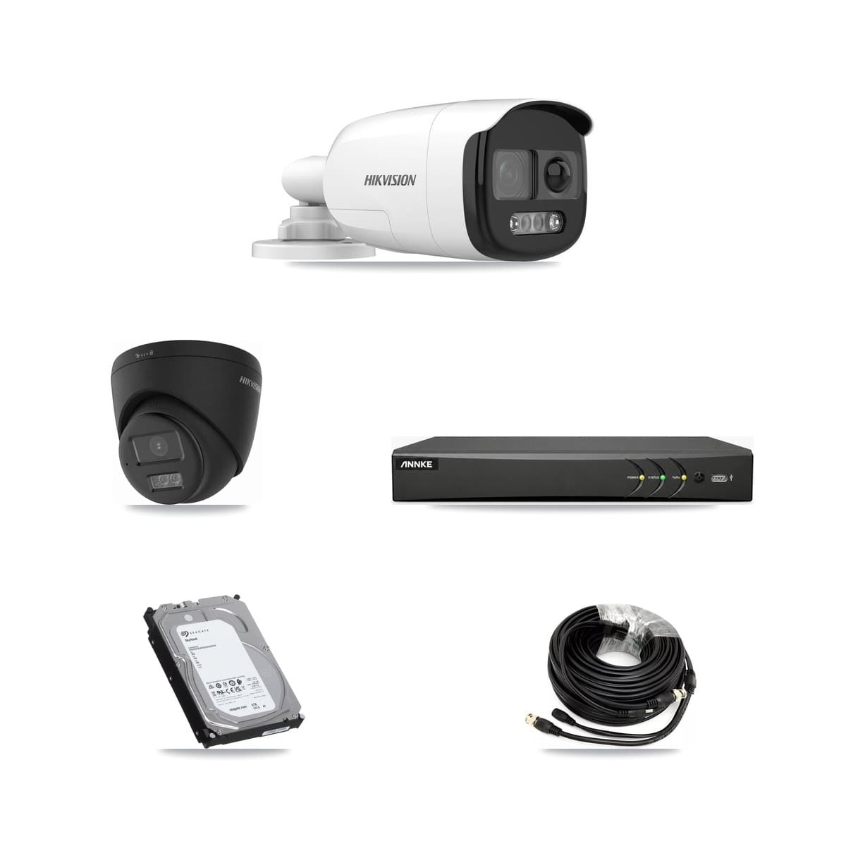 Hikvision & ANNKE 4-Channel 5MP – 4K CCTV Kit — 3 5MP Bullet + 1 Black 4K Turret Cameras + 6TB Recording