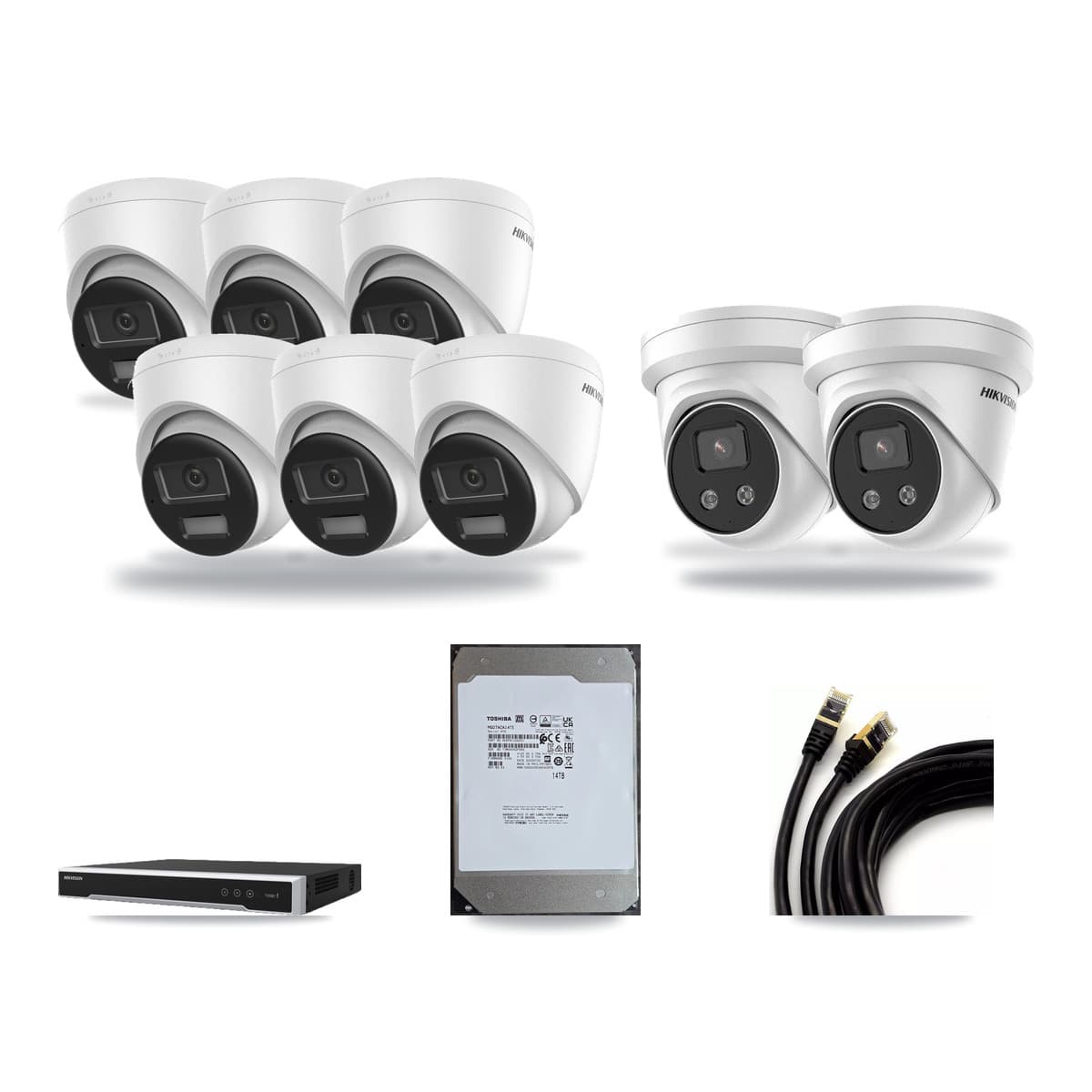 Hikvision 16-Channel 5MP – 4K CCTV Kit — 6 DS-2CD1383G2-LIUF/SL 4K + 2 DS-2CD3356G2-ISU 5MP Turret Cameras + 14TB Recording (DS-7616NI-M2/16P Recorder) - Image 1