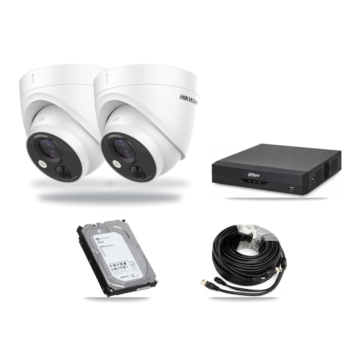 Hikvision & Dahua 4-Channel 5MP CCTV Kit — 2 DS-2CE71H0T Turret Cameras + 6TB Recording - Image 1