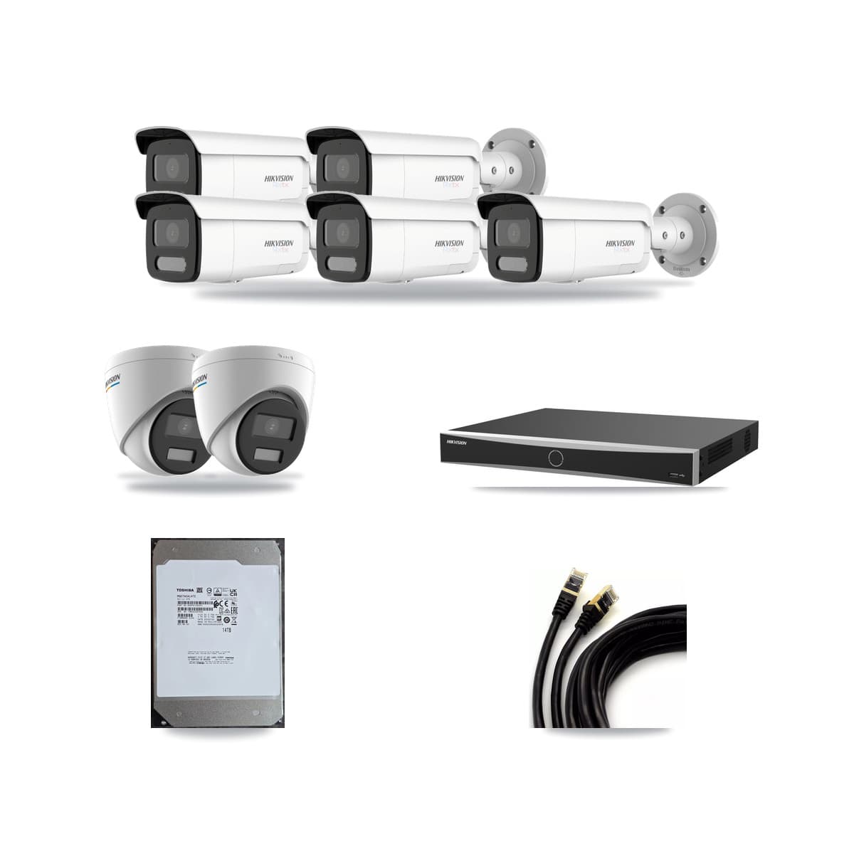 Hikvision 16-Channel 2MP – 4K CCTV Kit — 2 2MP Turret + 5 White 4K Bullet Cameras + 14TB Recording (DS-7616NXI Recorder) - Image 1