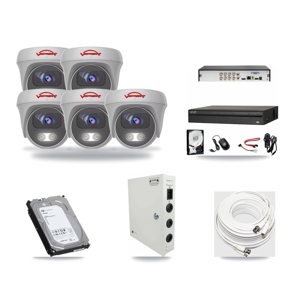 8-Channel 5MP CCTV Kit — 5 White Viper Cameras + 6TB Recording (XVR-3108AD Recorder) - Image 1