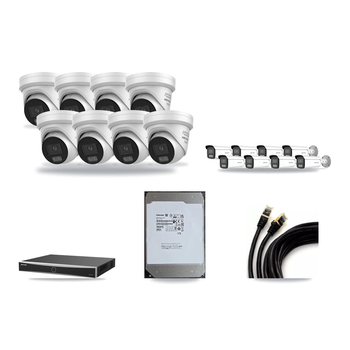 Hikvision 16-Channel 4MP CCTV Kit — 8 DS-2CD2347G3 Turret + 8 DS-2CD2T47G2H Bullet Cameras + 14TB Recording - Image 1