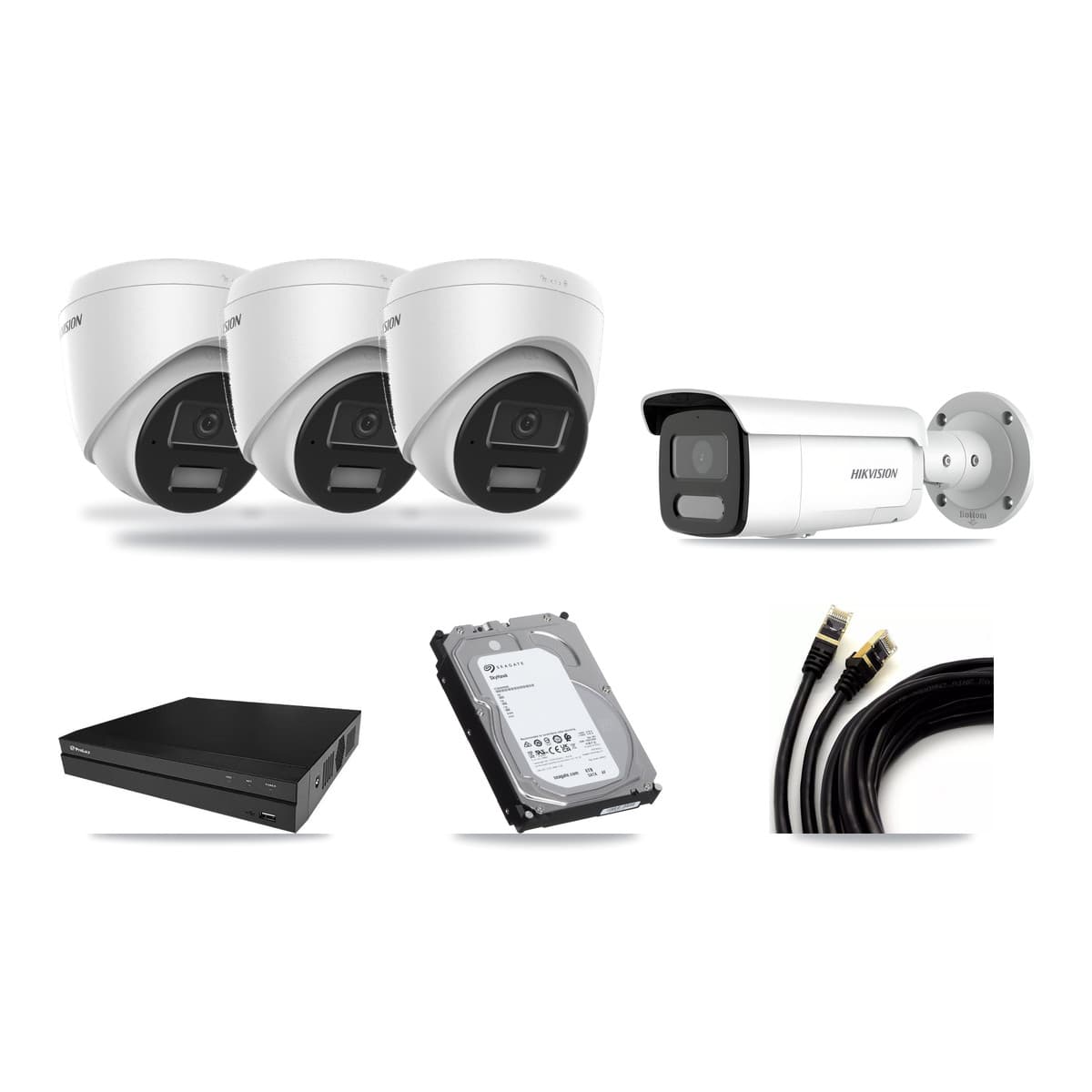 Hikvision & Prolux 8-Channel 4MP CCTV Kit — 3 DS-2CD1343G2 Turret + 1 DS-2CD2T47G2H Bullet Cameras + 6TB Recording - Image 1