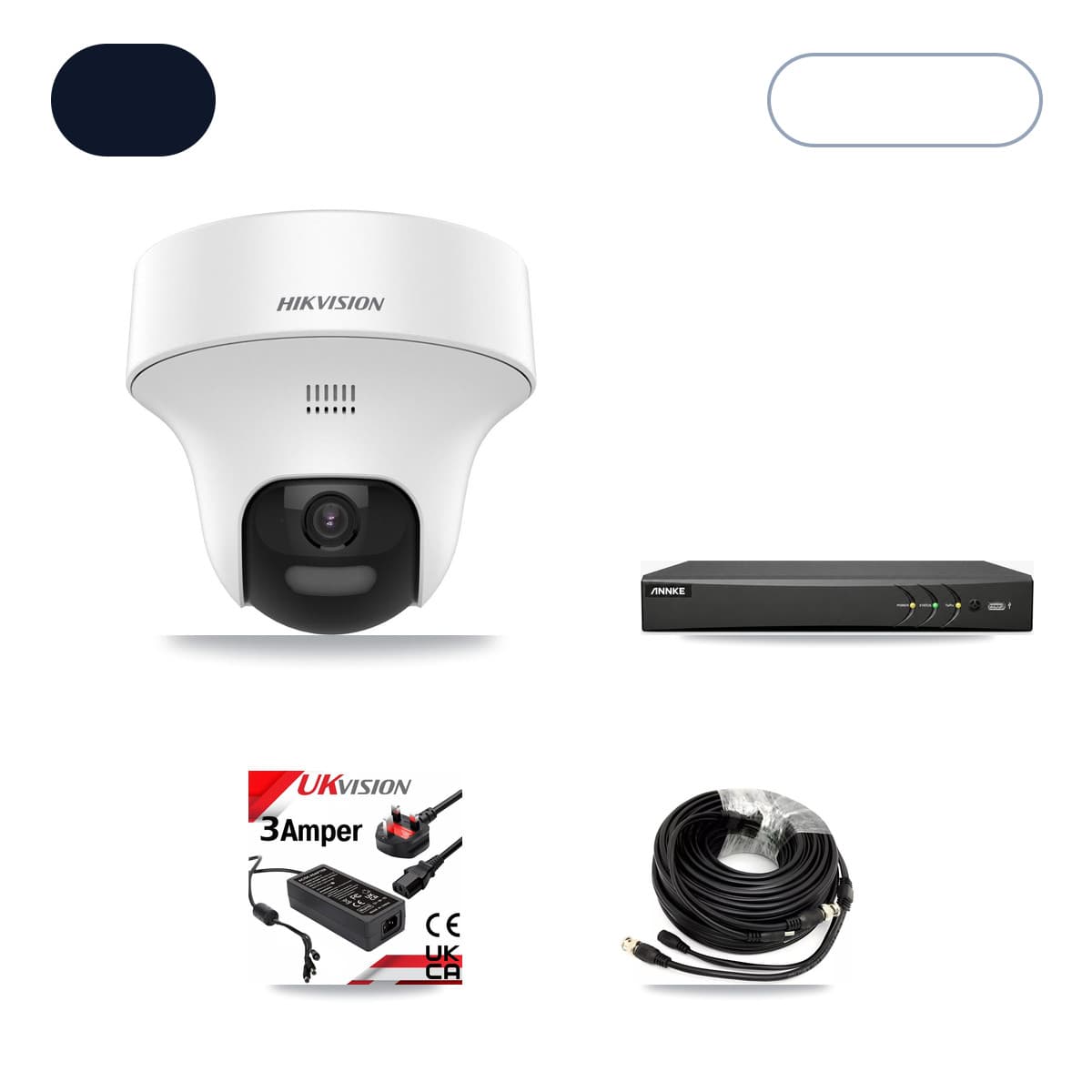 Hikvision & ANNKE 4-Channel 5MP CCTV Kit — 2 DS-2CE70K0T Turret Cameras + 3TB Recording