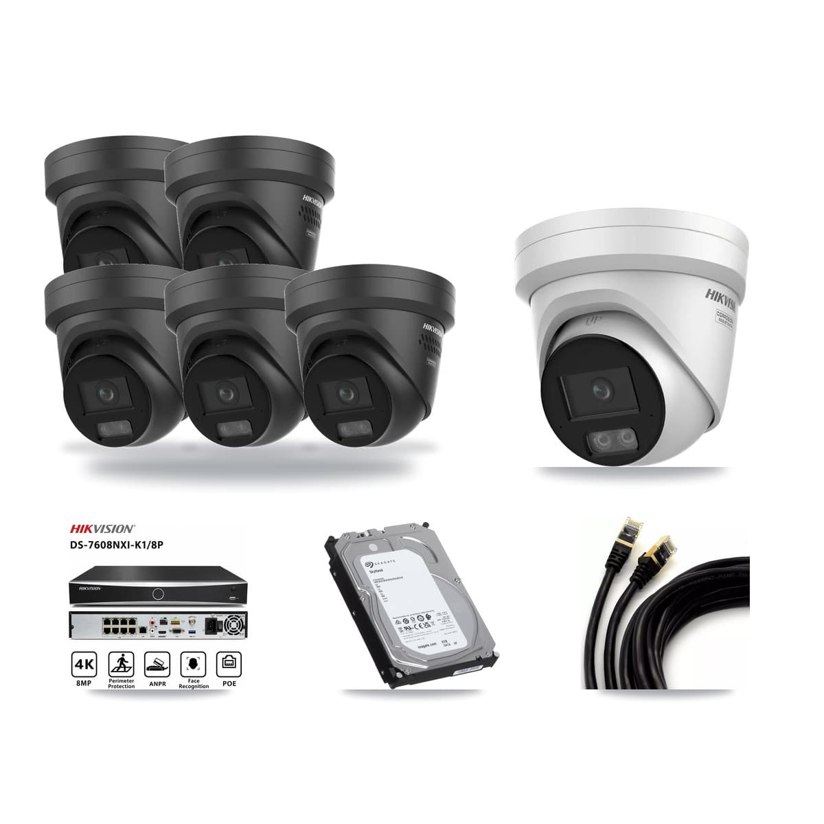 Hikvision 8-Channel 4K CCTV Kit — 1 + 5 Black Turret Cameras + 6TB Recording - Image 1
