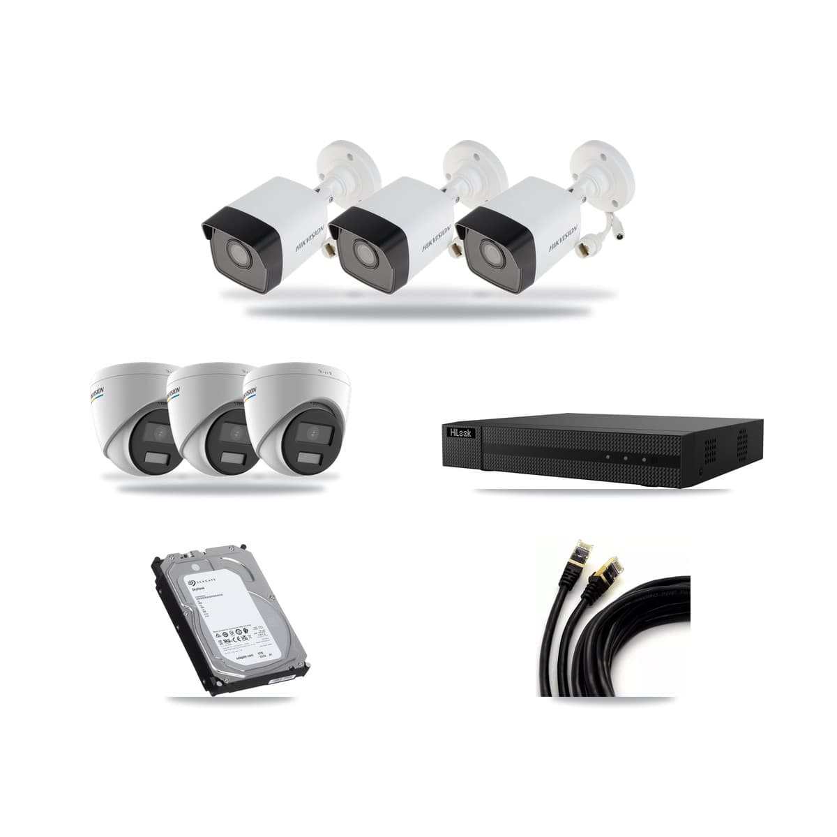 Hikvision & HiLook 8-Channel 2MP – 5MP CCTV Kit — 3 5MP Bullet + 3 2MP Turret Cameras + 6TB Recording (NVR-108MH-D Recorder) - Image 1