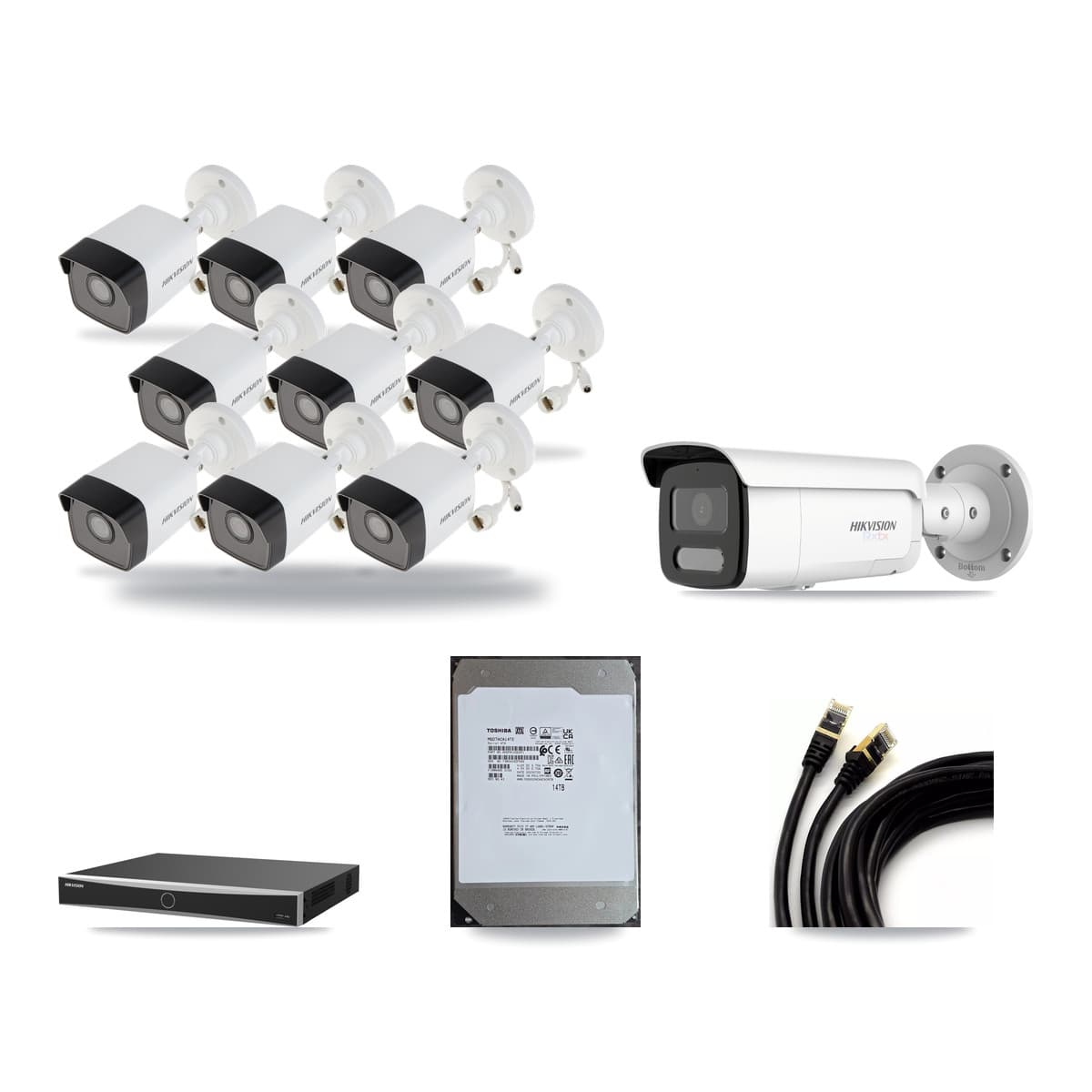 Hikvision 16-Channel 5MP – 4K CCTV Kit — 9 5MP + 1 White 4K Bullet Cameras + 14TB Recording (DS-7616NXI Recorder) - Image 1