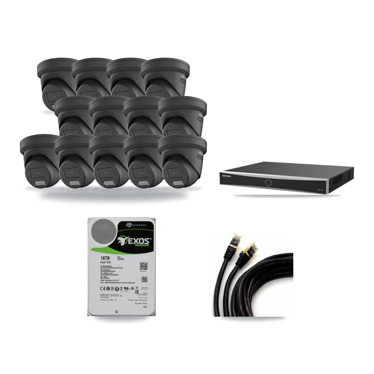 Hikvision 16-Channel 4MP CCTV Kit — 13 Black Turret Cameras + 16TB Recording (DS-7616NXI Recorder) - Image 1