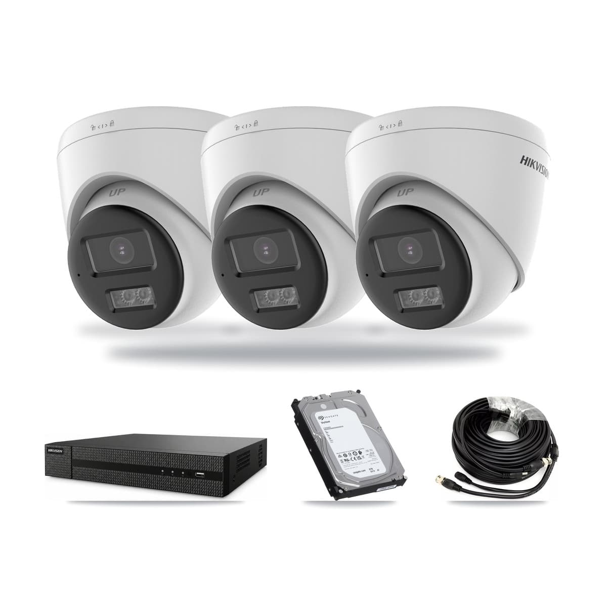 Hikvision 8-Channel 5MP CCTV Kit — 3 DS-2CE78K0T-LTS Turret Cameras + 6TB Recording (DVR-8CH-HYL8MP Recorder) - Image 1