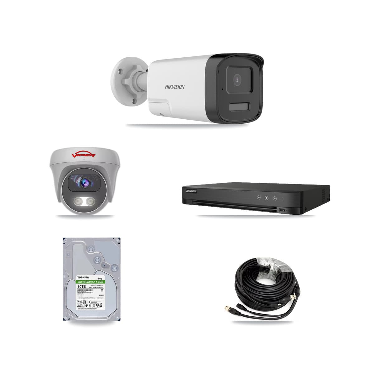 Hikvision & Viper 8-Channel 5MP CCTV Kit — 6 DS-2CE17K0T Bullet + 1 White VIPER-5MP-3K Cameras + 10TB Recording (IDS-7208HQHI Recorder)
