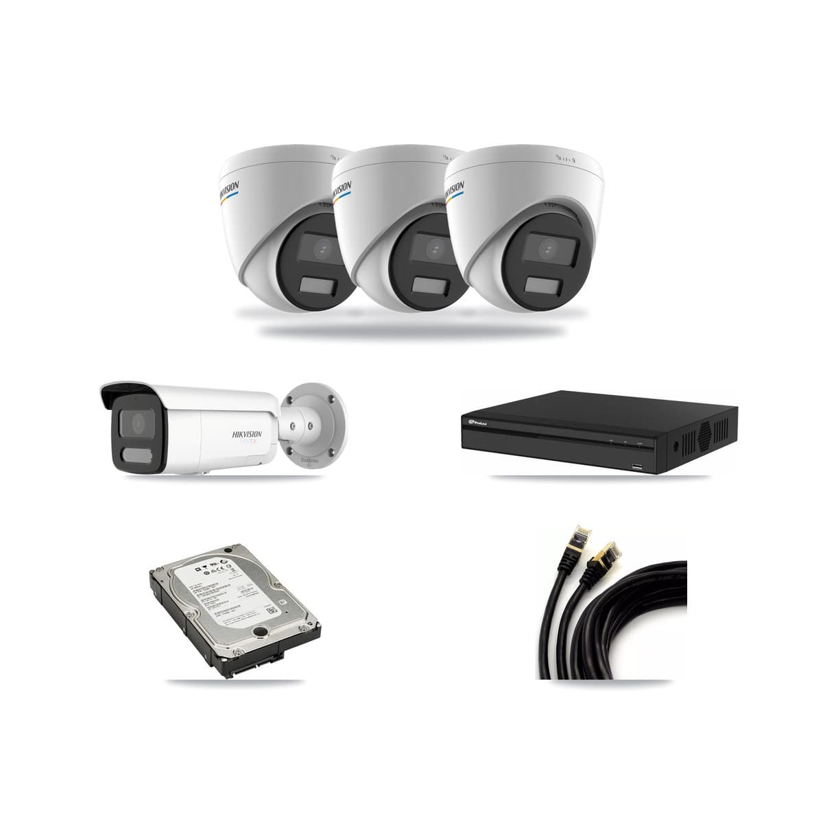 Hikvision & Prolux 4-Channel 2MP – 4K CCTV Kit — 3 2MP Turret + 1 4K Bullet Cameras + 5TB Recording - Image 1