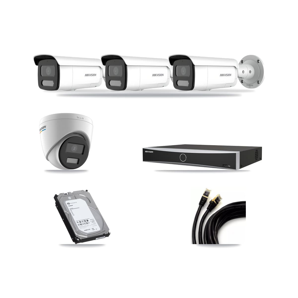 Hikvision 4-Channel 2MP – 4MP CCTV Kit — 1 2MP Turret + 3 4MP Bullet Cameras + 6TB Recording - Image 1