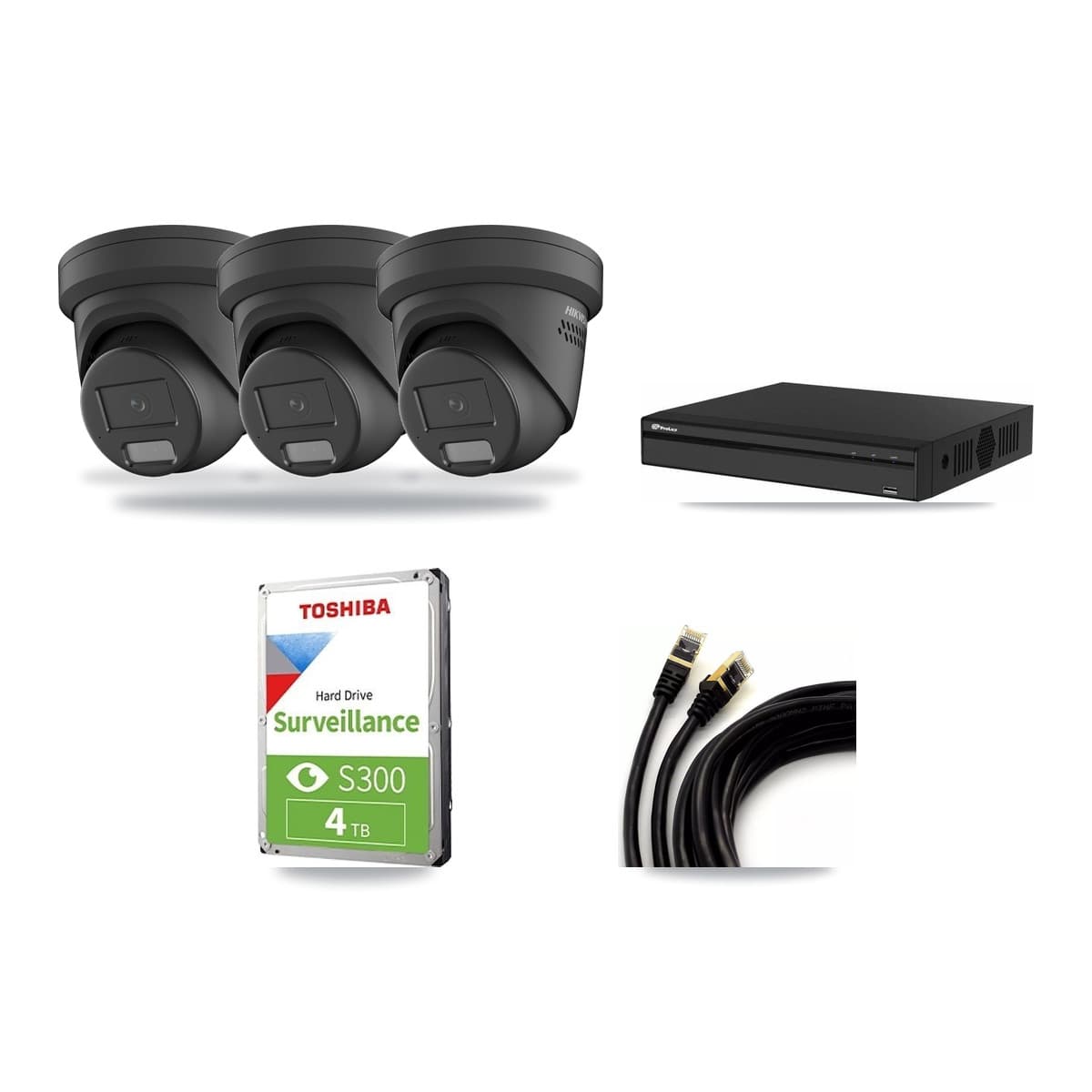 Hikvision & Prolux 4-Channel 4MP CCTV Kit — 3 Black Turret Cameras + 4TB Recording - Image 1