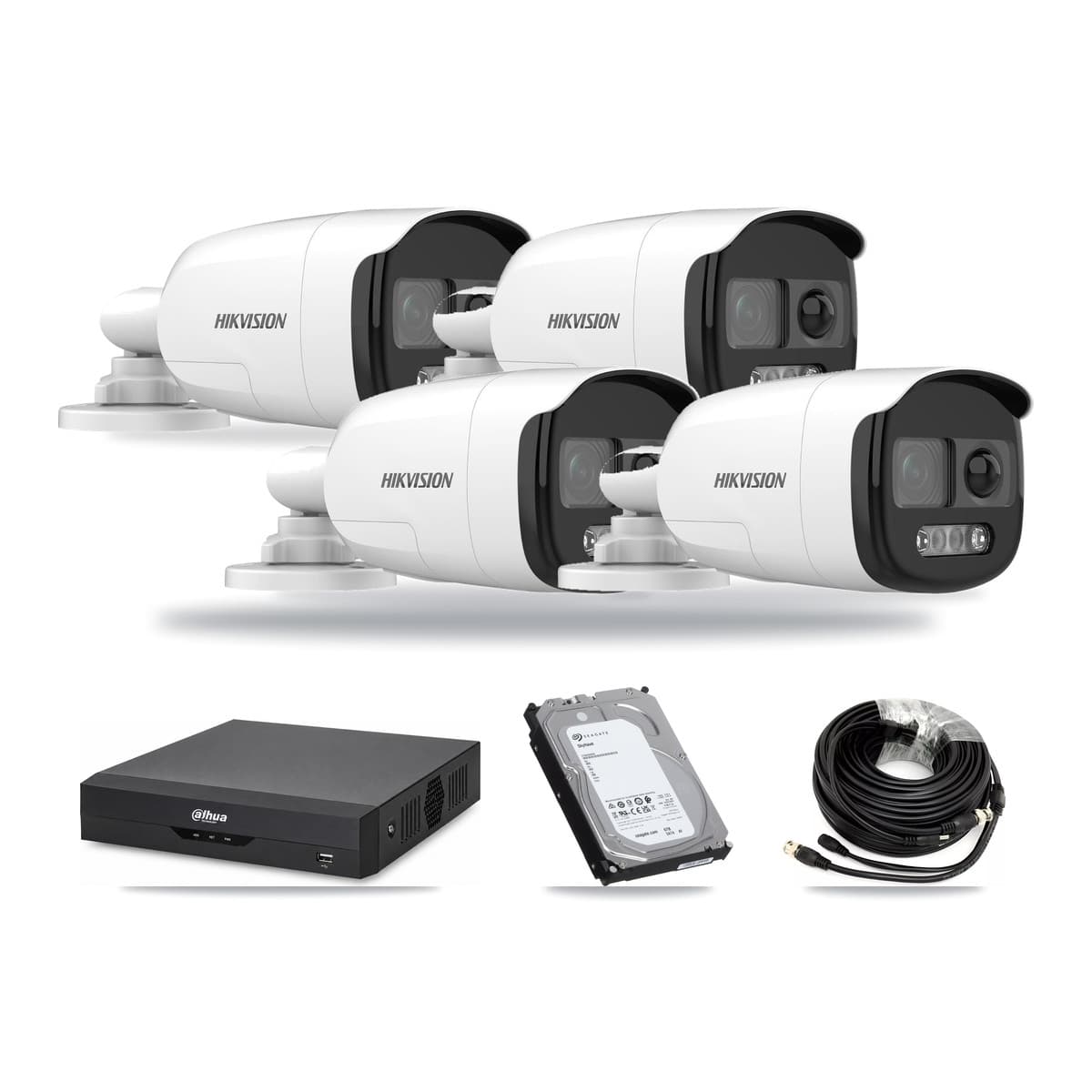 Hikvision & Dahua 4-Channel 5MP CCTV Kit — 4 DS-2CE12KF3T Bullet Cameras + 6TB Recording - Image 1