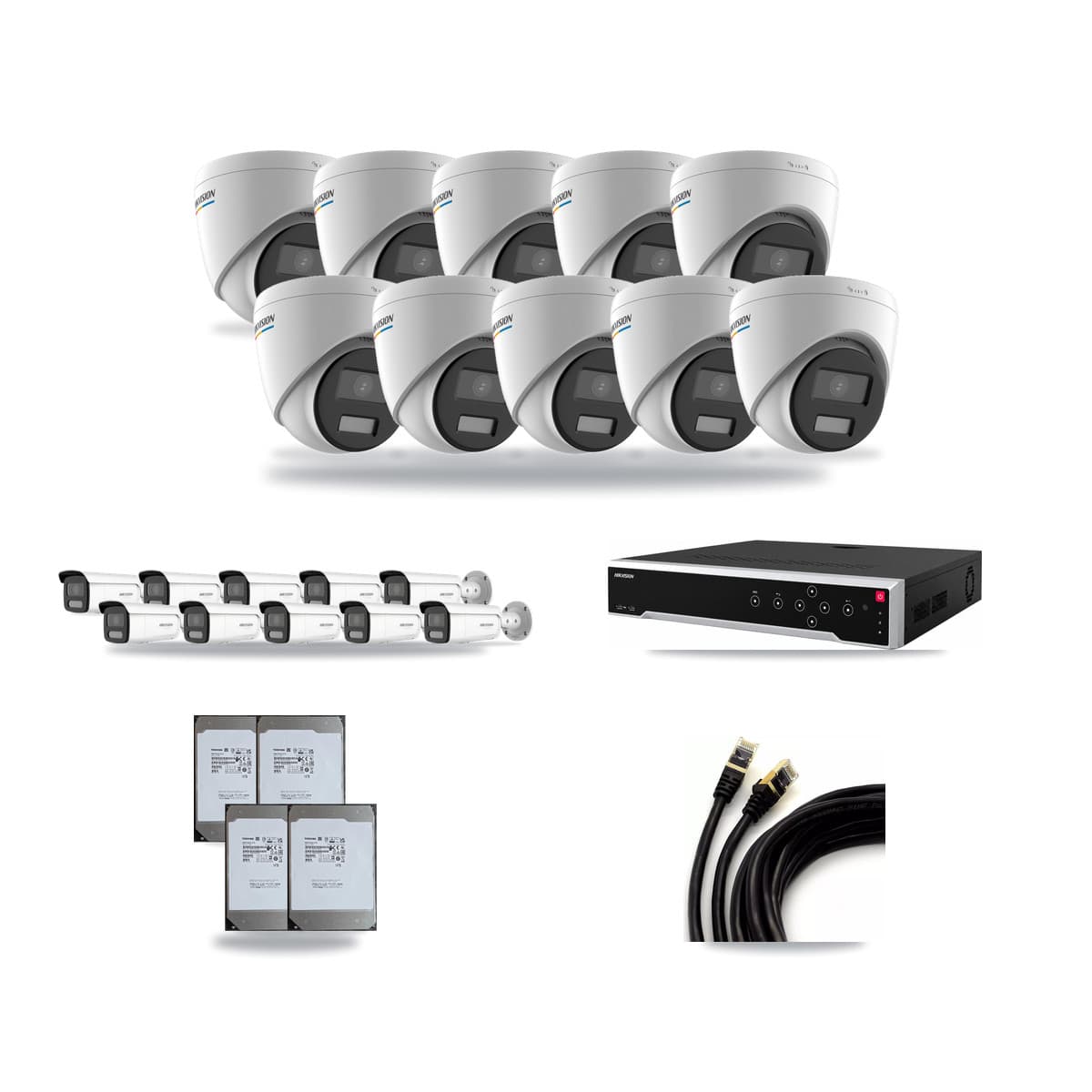 Hikvision 32-Channel 2MP – 4K CCTV Kit — 10 2MP Turret + 10 4K Bullet Cameras + 4× 14TB Recording - Image 1
