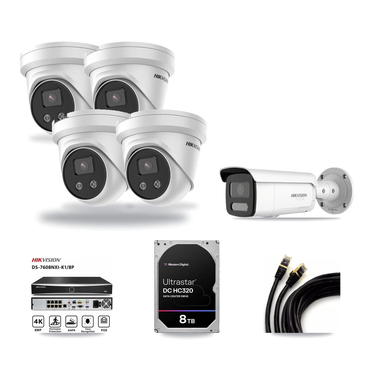Hikvision 8-Channel 5MP – 4K CCTV Kit — 1 4K Bullet + 4 5MP Turret Cameras + 8TB Recording - Image 1