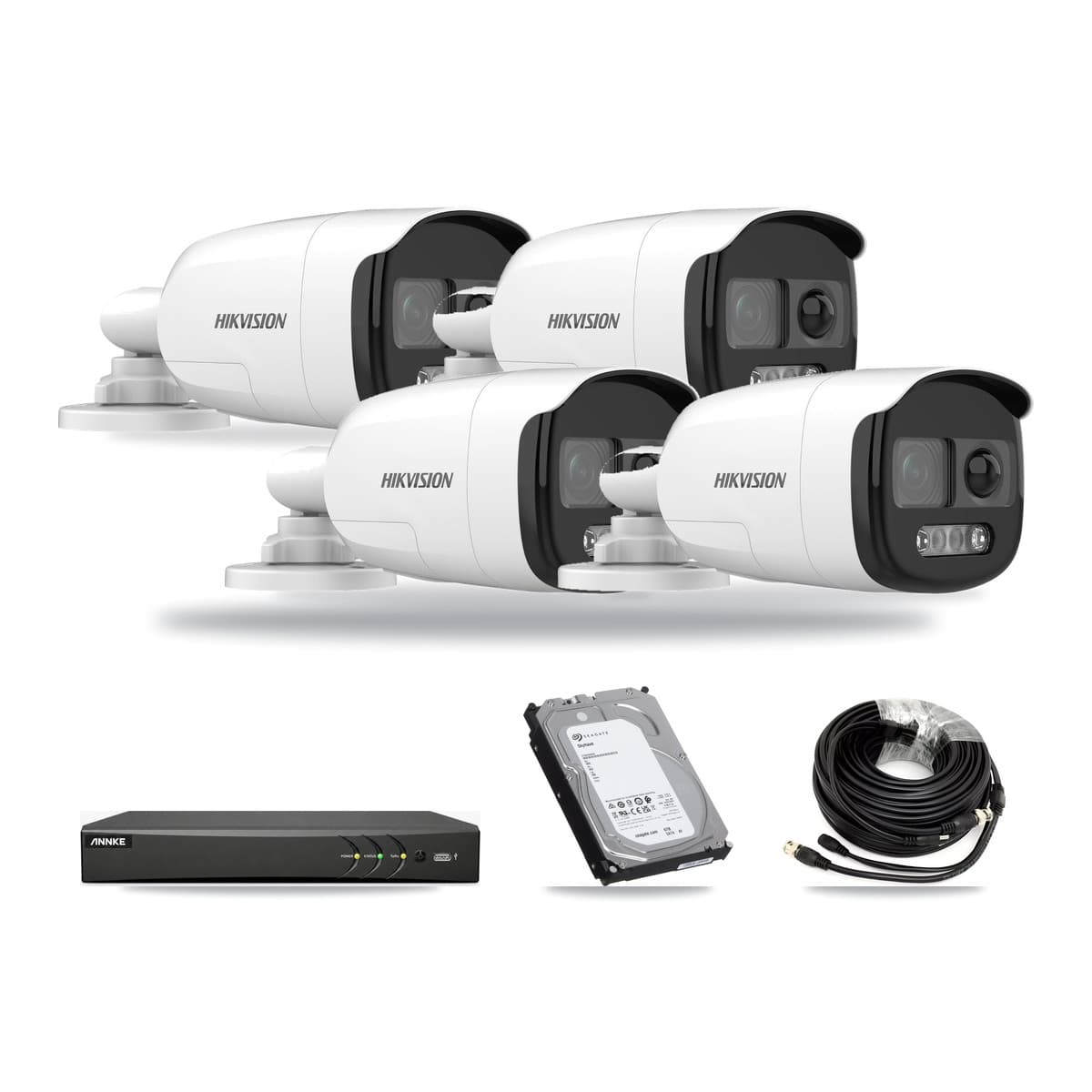Hikvision & ANNKE 4-Channel 5MP CCTV Kit — 4 DS-2CE12KF3T Bullet Cameras + 6TB Recording - Image 1