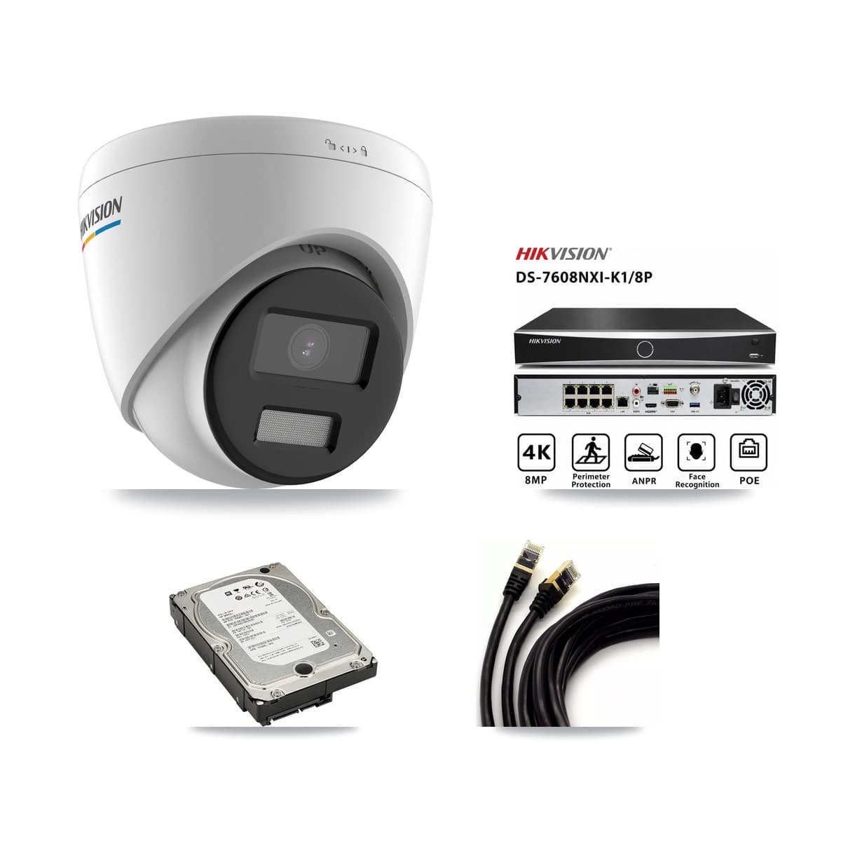Hikvision 8-Channel 2MP CCTV Kit — 7 Turret Cameras + 5TB Recording (DS-7608NXI Recorder)