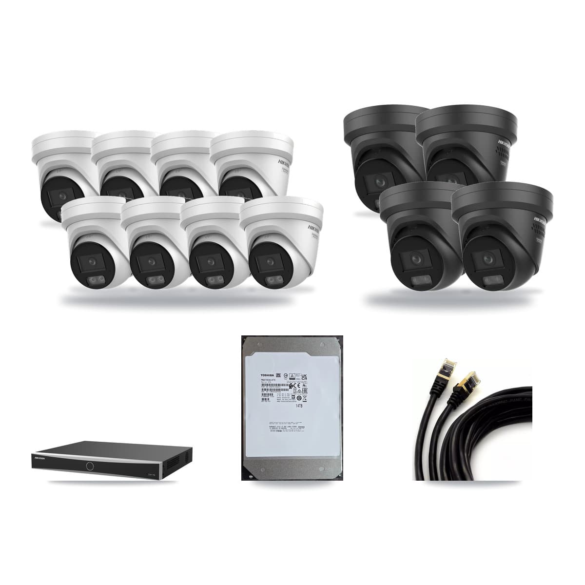Hikvision 16-Channel 4K CCTV Kit — 8 + 4 Black Turret Cameras + 14TB Recording - Image 1