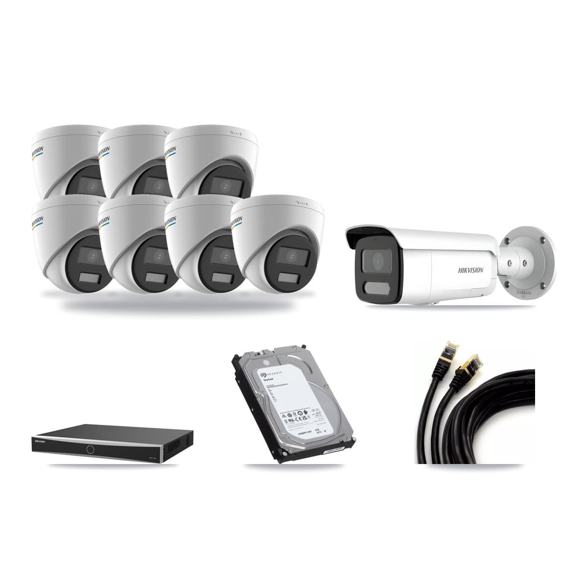 Hikvision 16-Channel 2MP – 4MP CCTV Kit — 7 2MP Turret + 1 4MP Bullet Cameras + 6TB Recording (DS-7616NXI Recorder) - Image 1