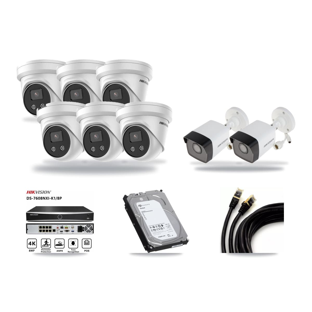 Hikvision 8-Channel 5MP CCTV Kit — 2 DS-2CD1053G0 Bullet + 6 DS-2CD3356G2 Turret Cameras + 6TB Recording - Image 1