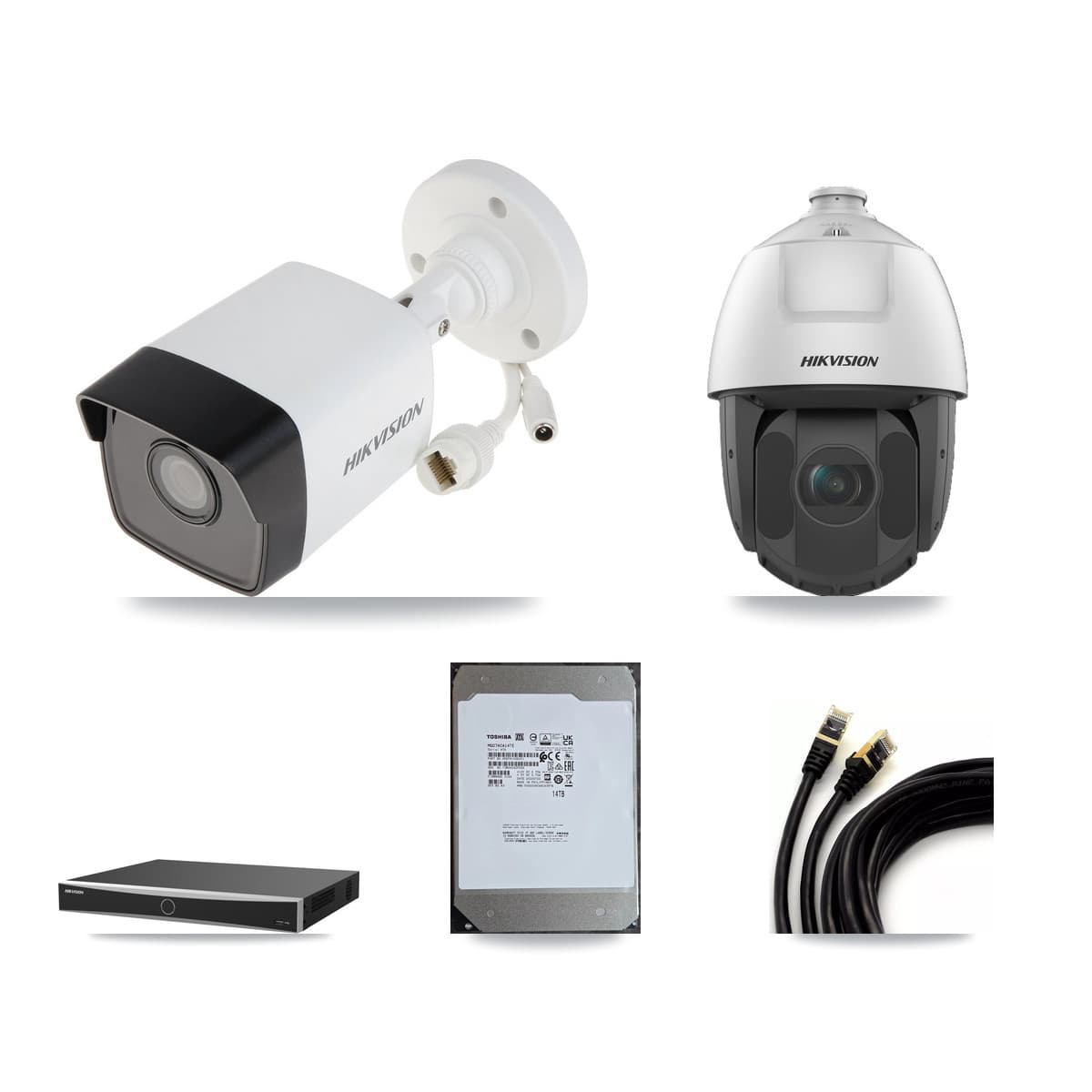 Hikvision 16-Channel 2MP – 5MP CCTV Kit — 11 5MP Bullet + 1 2MP PTZ Cameras + 14TB Recording (DS-7616NXI Recorder)