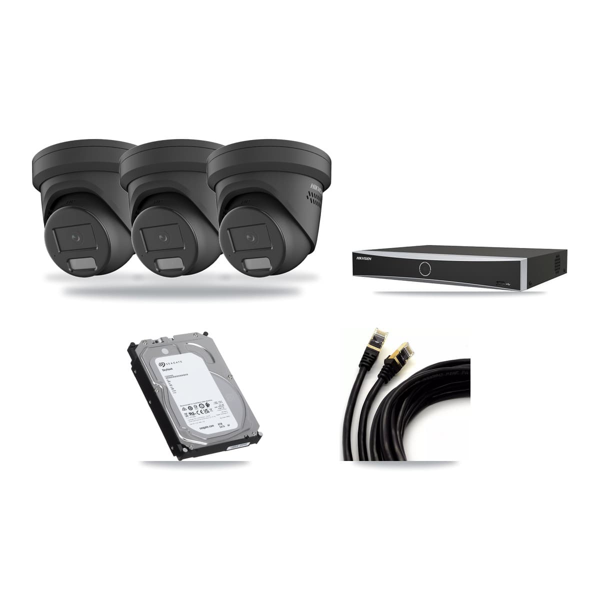 Hikvision 4-Channel 4MP CCTV Kit — 3 Black Turret Cameras + 6TB Recording - Image 1