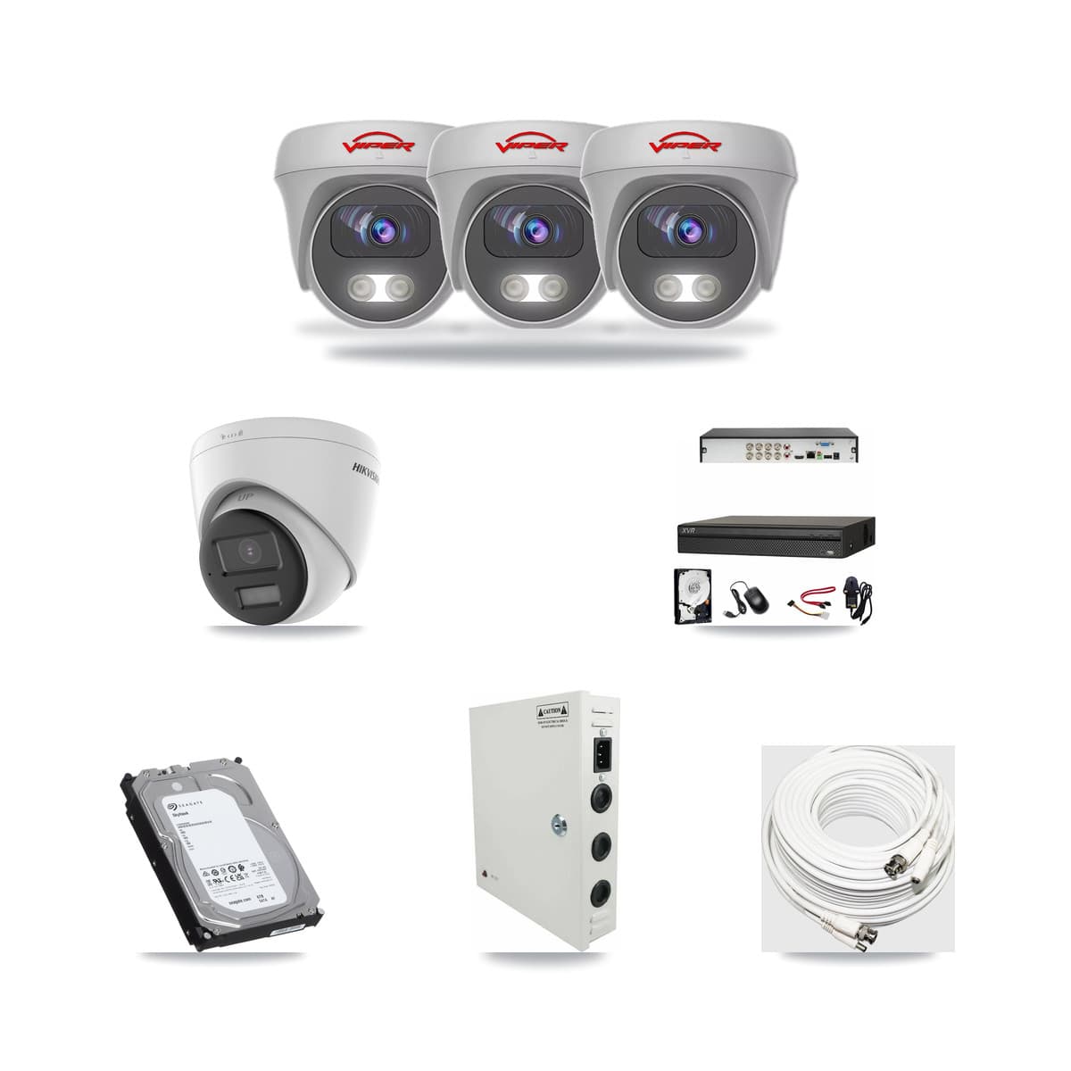 8-Channel 5MP – 4K CCTV Kit — 1 Hikvision 4K Turret + 3 Viper White 5MP Cameras + 6TB Recording (XVR-3108AD Recorder) - Image 1