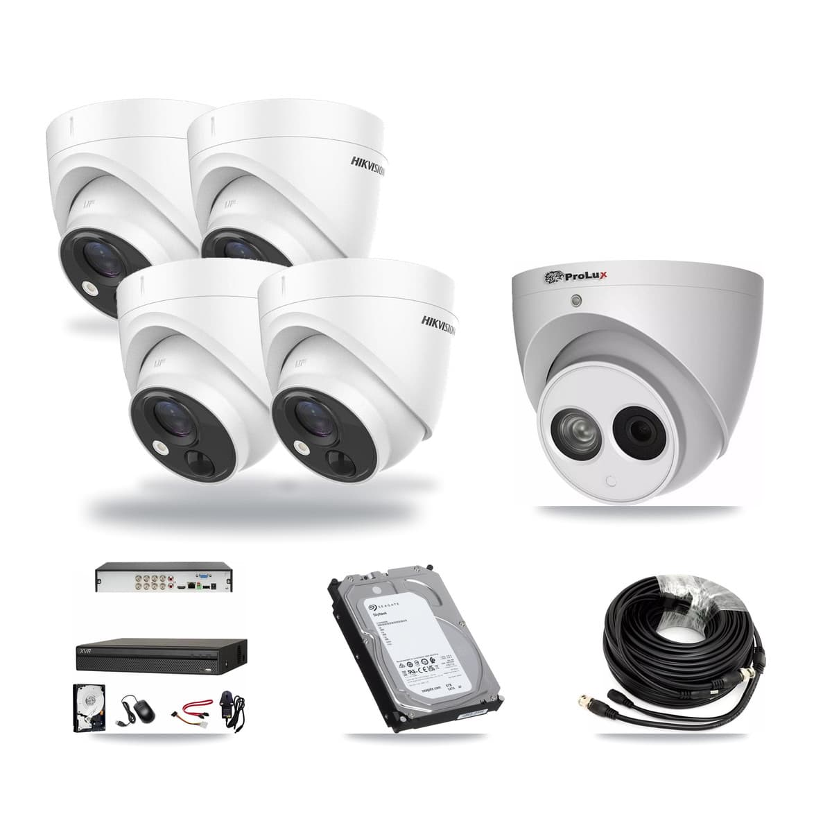 8-Channel 4MP – 5MP CCTV Kit — 4 DS-2CE71H0T 5MP + 1 PXC-612C4W-A 4MP Turret Cameras + 6TB Recording (XVR-3108AD Recorder) - Image 1
