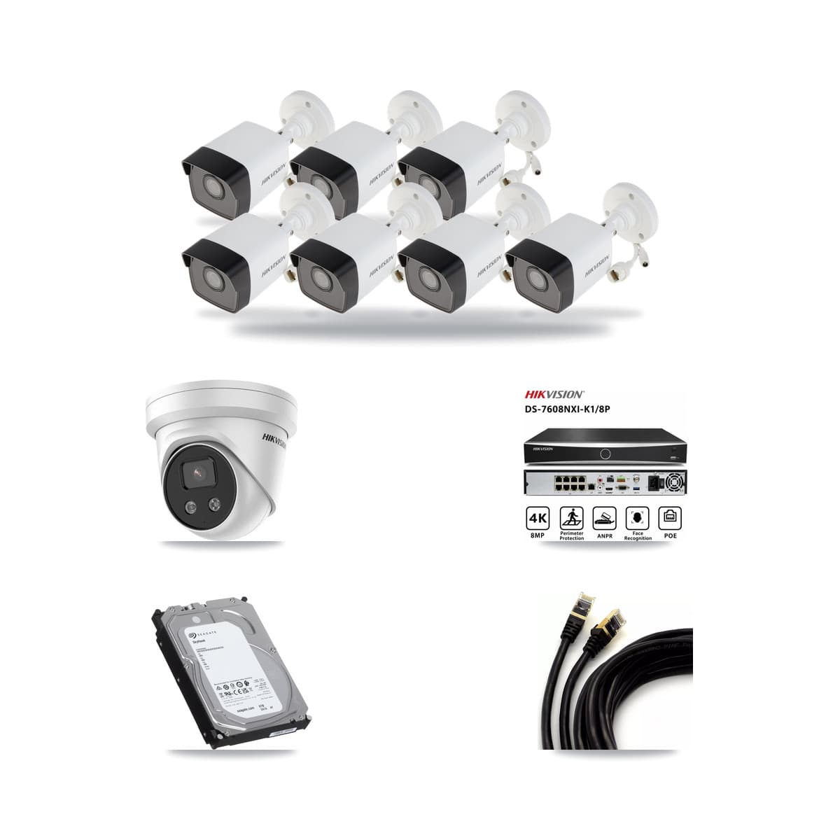 Hikvision 8-Channel 5MP CCTV Kit — 7 DS-2CD1053G0 Bullet + 1 DS-2CD3356G2 Turret Cameras + 6TB Recording - Image 1