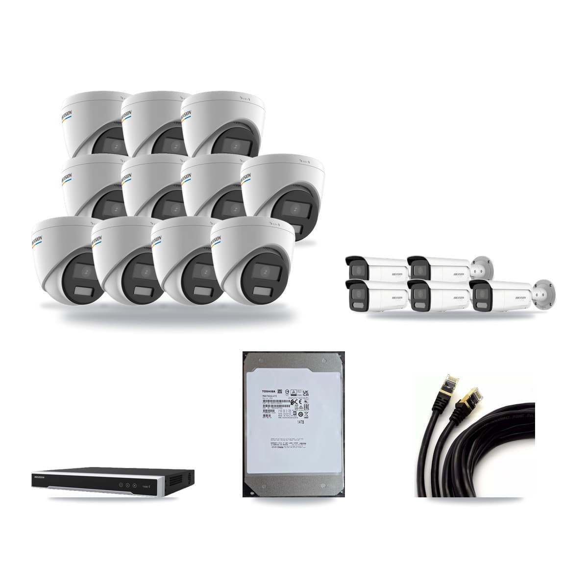 Hikvision 16-Channel 2MP – 4K CCTV Kit — 11 2MP Turret + 5 White 4K Bullet Cameras + 14TB Recording (DS-7616NI-M2 Recorder) - Image 1