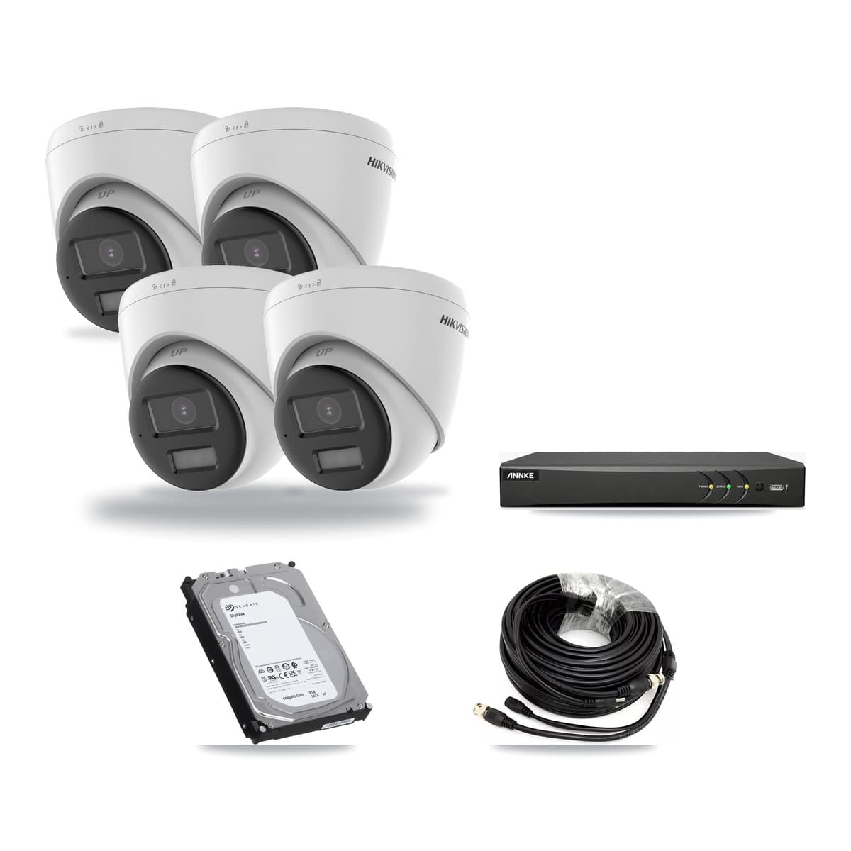 Hikvision & ANNKE 4-Channel 5MP CCTV Kit — 4 DS-2CE78K0T-LPTS Turret Cameras + 6TB Recording (AN-DV4-8MP-D941BB Recorder) - Image 1
