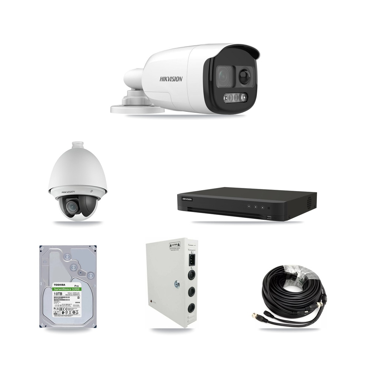 Hikvision 8-Channel 2MP – 5MP CCTV Kit — 1 DS-2AE4225T-A 2MP PTZ + 7 DS-2CE12KF3T-PIRXO 5MP Bullet Cameras + 10TB Recording (IDS-7208HUHI-M1/XT Recorder) - Image 1