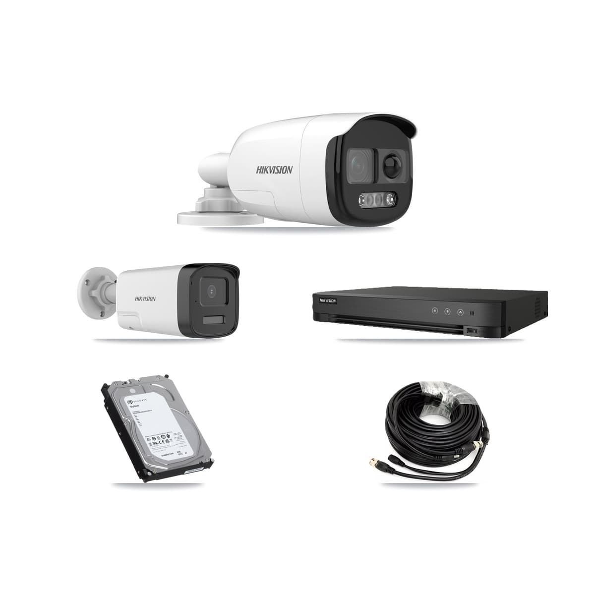Hikvision 8-Channel 5MP CCTV Kit — 4 DS-2CE12KF3T-PIRXO + 4 DS-2CE17K0T-LXTS Bullet Cameras + 6TB Recording (IDS-7208HUHI-M1/E Recorder)