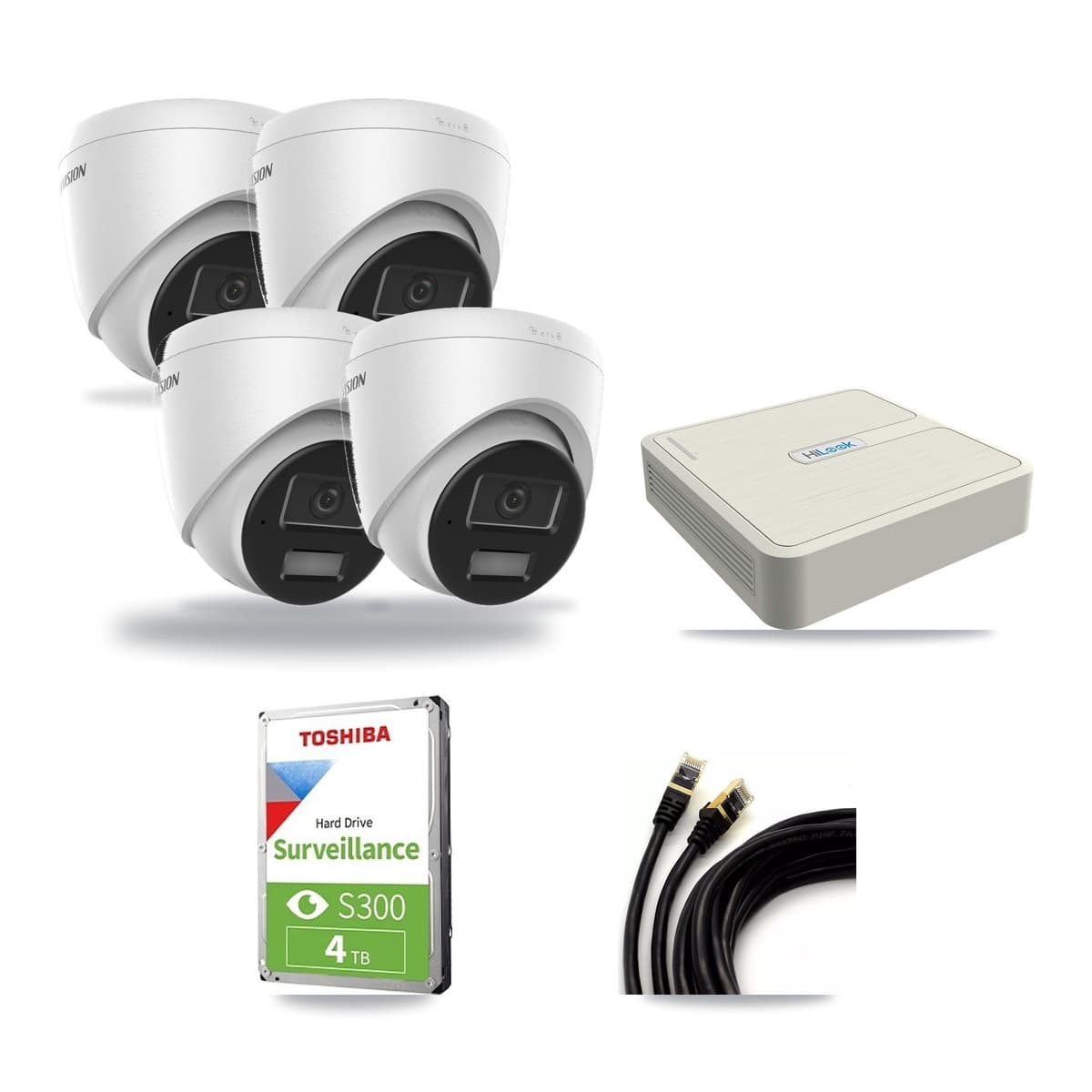 Hikvision & HiLook 8-Channel 4MP CCTV Kit — 4 DS-2CD1343G2 Turret Cameras + 4TB Recording (NVR-108H-D Recorder) - Image 1