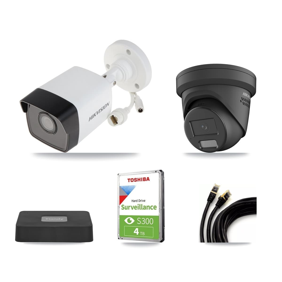 Hikvision & Tiandy 4-Channel 4MP – 5MP CCTV Kit — 2 5MP Bullet + 1 4MP Turret Cameras + 4TB Recording - Image 1