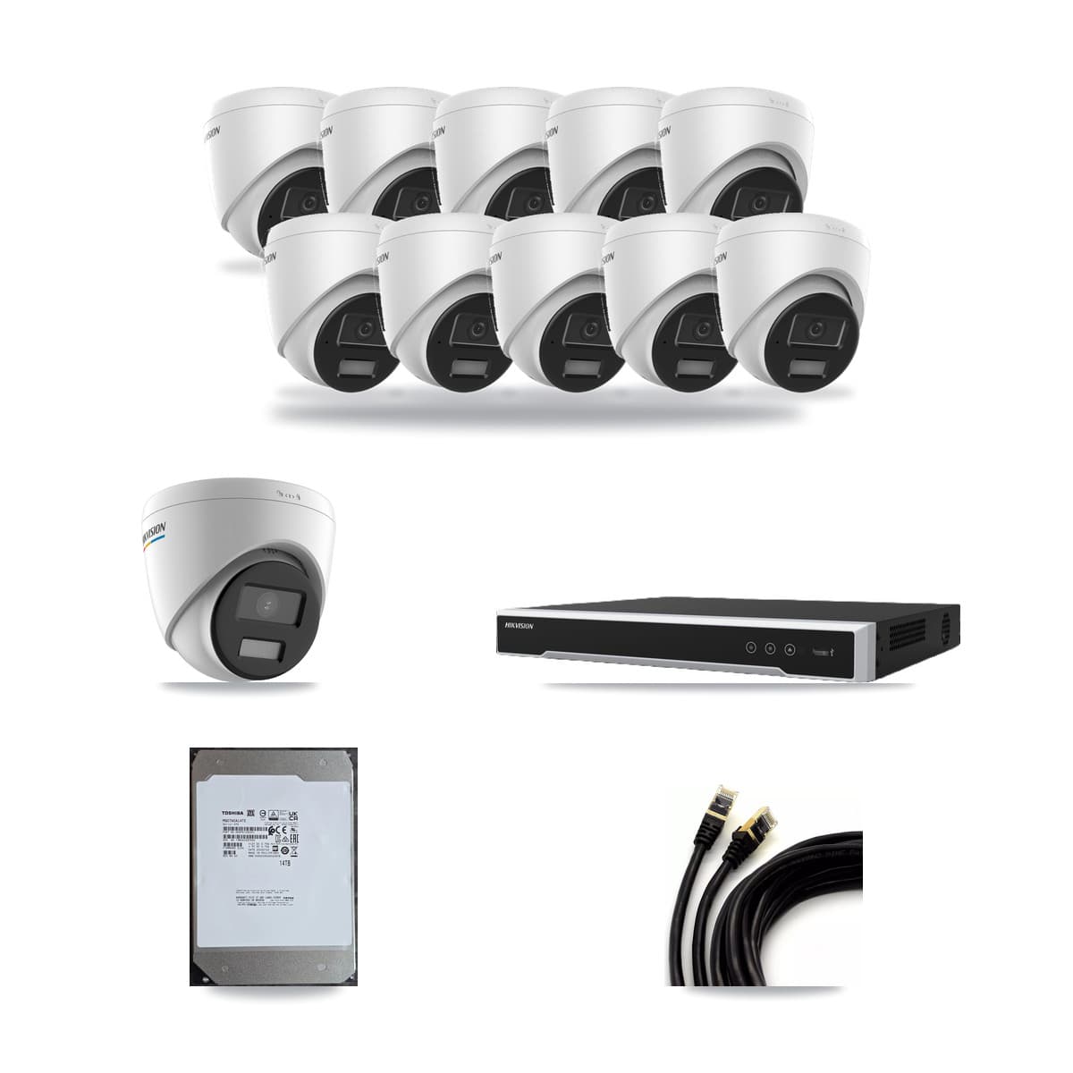 Hikvision 16-Channel 2MP – 4MP CCTV Kit — 1 2MP + 10 4MP Turret Cameras + 14TB Recording (DS-7616NI-M2 Recorder) - Image 1