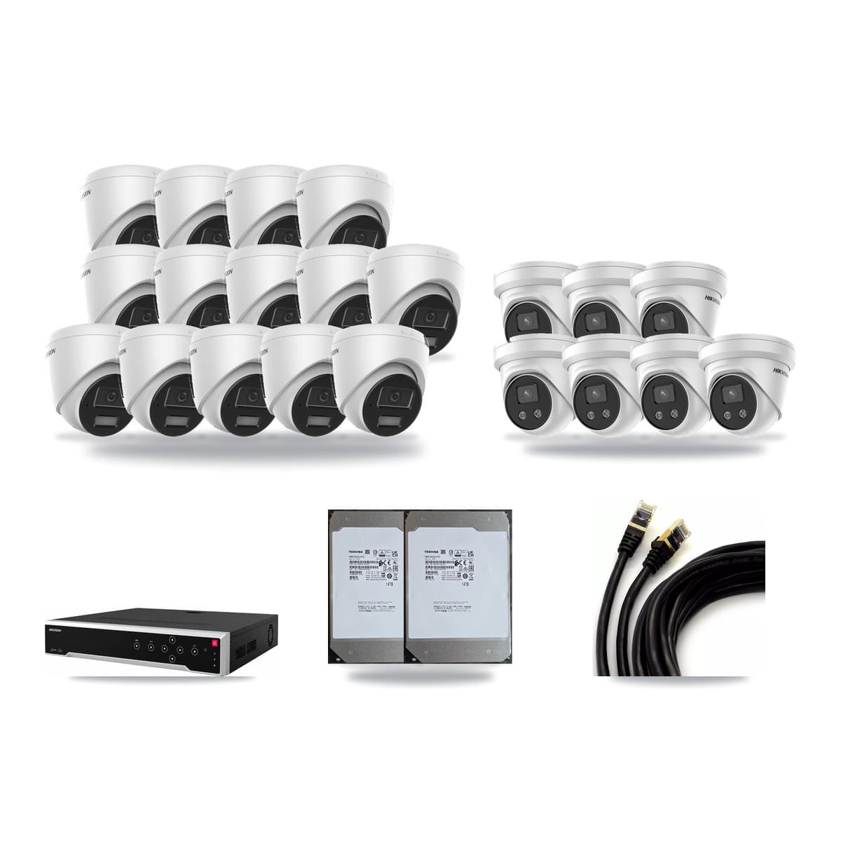 Hikvision 32-Channel 4MP – 5MP CCTV Kit — 14 4MP + 7 5MP Turret Cameras + 2× 14TB Recording - Image 1