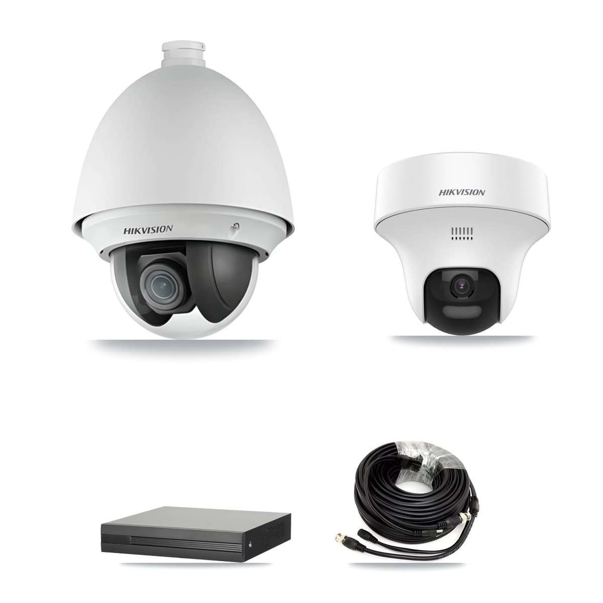 Hikvision 4-Channel 2MP – 5MP CCTV Kit — 1 DS-2AE4225T 2MP PTZ + 1 DS-2CE70K0T 5MP Turret Cameras + 2TB Recording (XVR-3104HS Recorder)