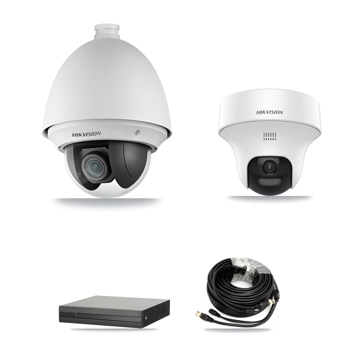 Hikvision 4-Channel 2MP – 5MP CCTV Kit — 1 DS-2AE4225T 2MP PTZ + 1 DS-2CE70K0T 5MP Turret Cameras + 2TB Recording (XVR-3104HS Recorder) - Image 1