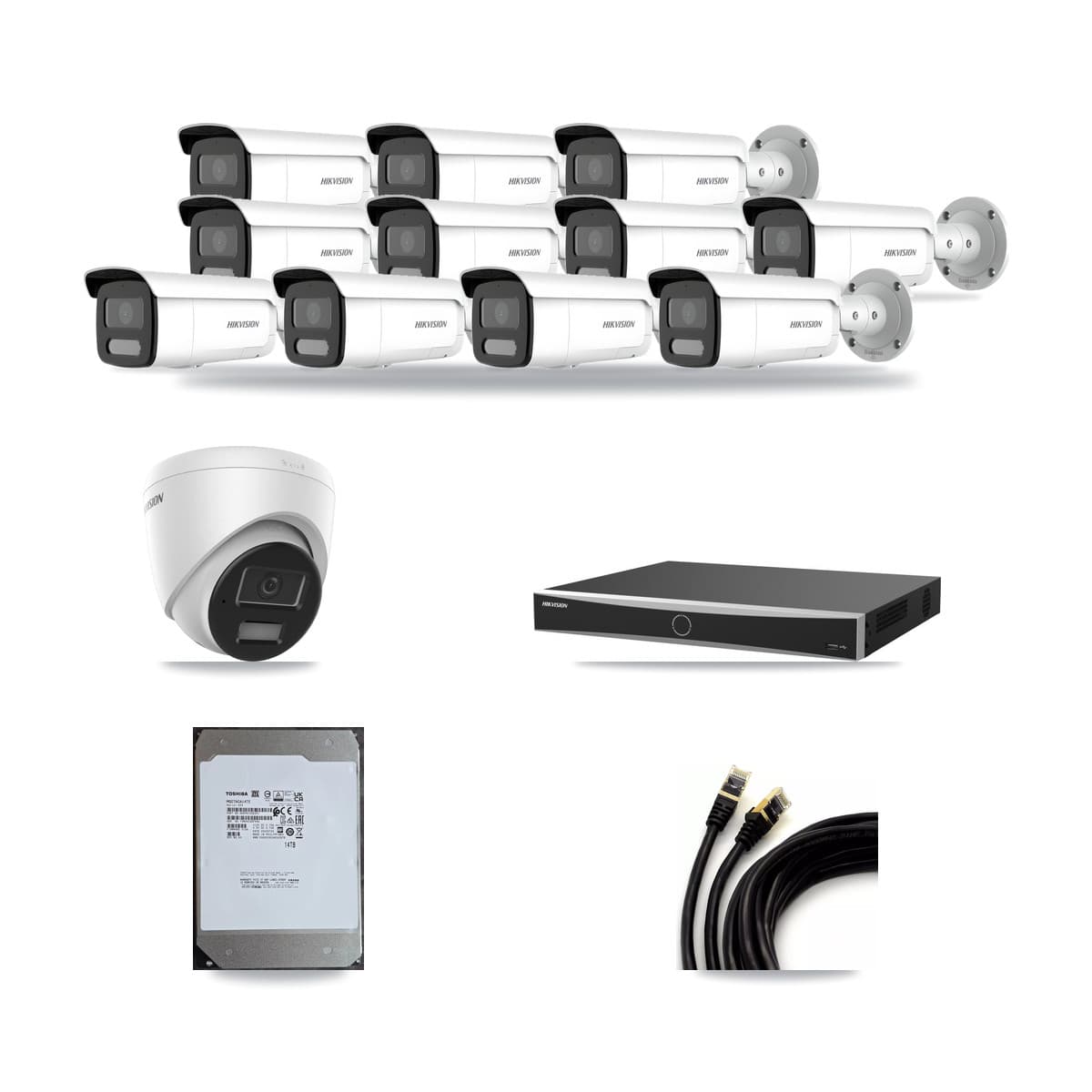 Hikvision 16-Channel 4MP CCTV Kit — 1 Turret + 11 Bullet Cameras + 14TB Recording (DS-7616NXI Recorder) - Image 1