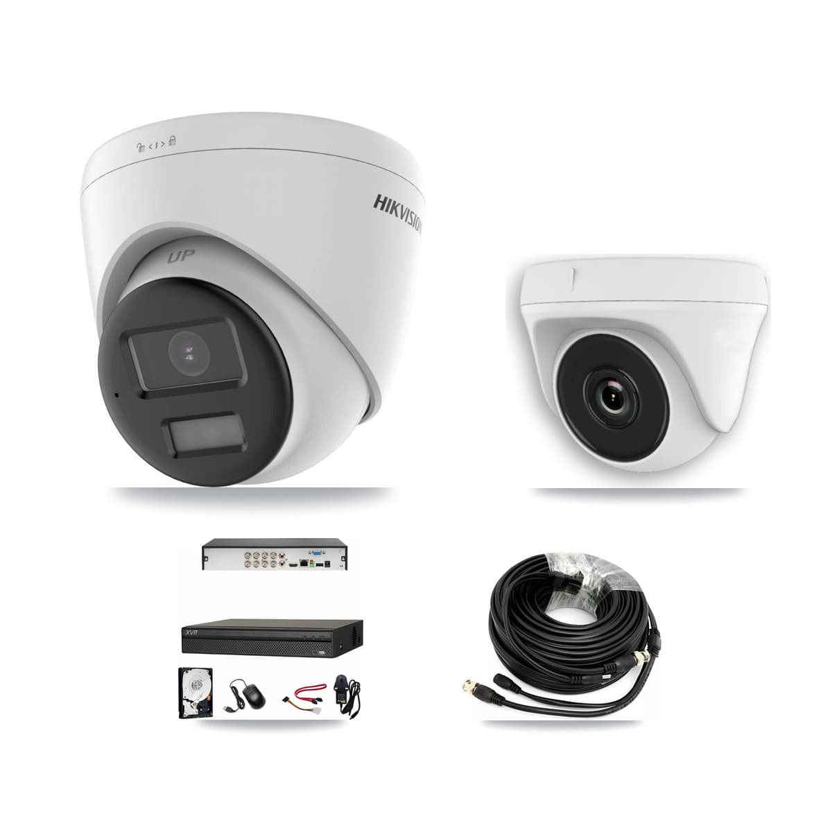 Hikvision & Dahua 8-Channel 2MP – 4K CCTV Kit — 1 4K Turret + 1 White 2MP Dome Cameras + 3TB Recording