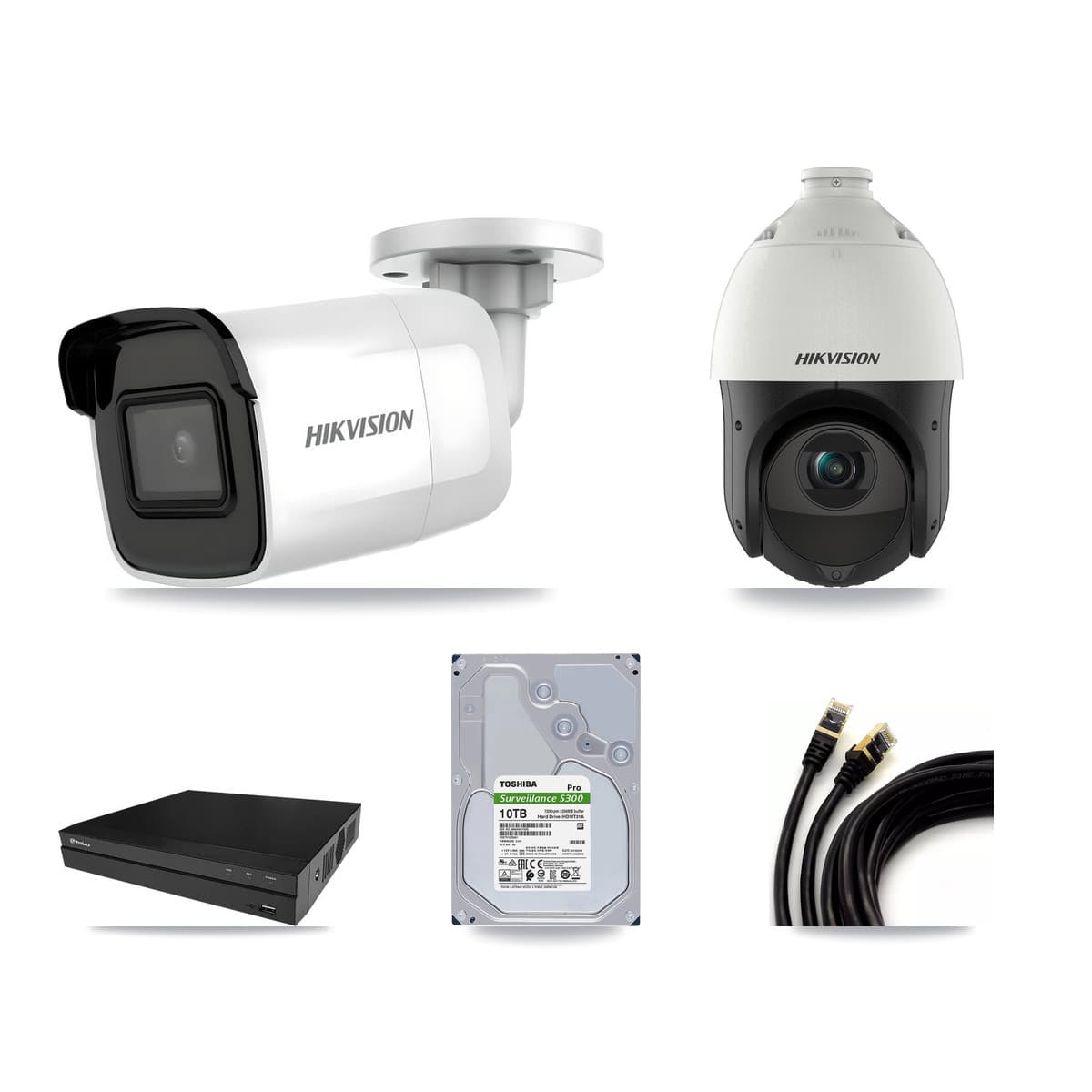 Hikvision & Prolux 8-Channel 4MP – 4K CCTV Kit — 3 4K Bullet + 1 4MP PTZ Cameras + 10TB Recording