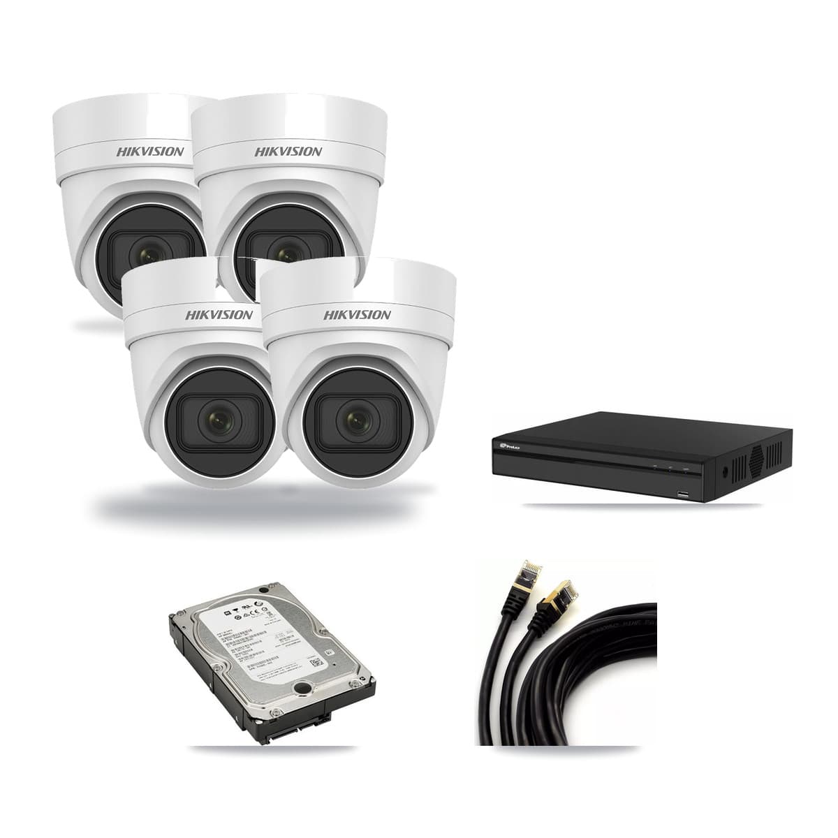 Hikvision & Prolux 4-Channel 4K CCTV Kit — 4 DS-2CD2H83G0 Turret Cameras + 5TB Recording - Image 1