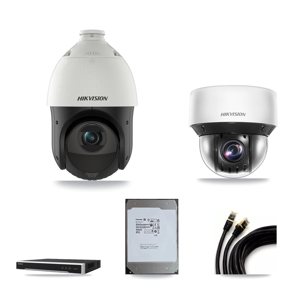 Hikvision 16-Channel 4MP CCTV Kit — 8 DS-2DE4425IW + 4 DS-2DE4A425IW PTZ Cameras + 14TB Recording
