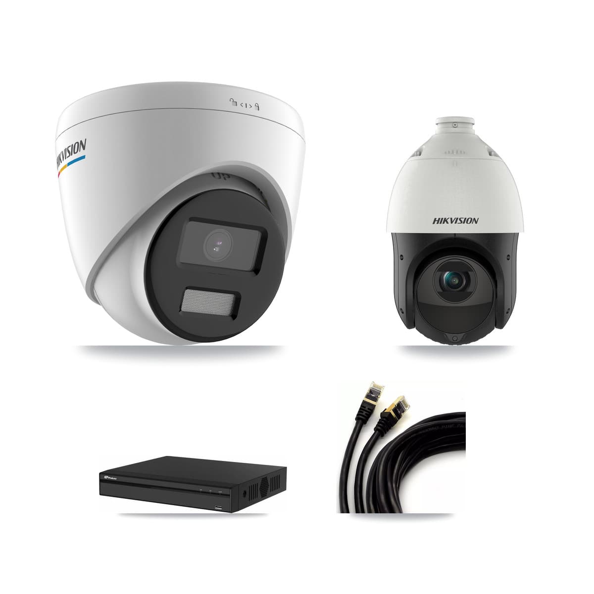 Hikvision & Prolux 4-Channel 2MP – 4MP CCTV Kit — 2 2MP Turret + 1 4MP PTZ Cameras + 3TB Recording - Image 1