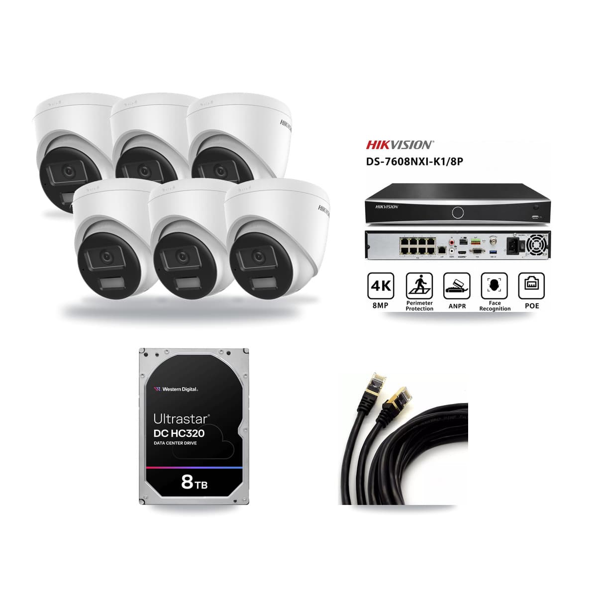 Hikvision 8-Channel 4K CCTV Kit — 6 DS-2CD1383G2-LIU Turret Cameras + 8TB Recording (DS-7608NXI-K1/8P Recorder) - Image 1